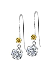 1.14 Ct Round G/H Diamond Yellow Citrine 14K White Gold Earrings