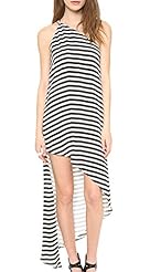 Sexy High-Low-Hem One Shoulder Striped Print Chiffon  Dress