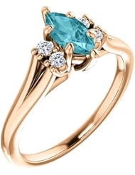 18K Rose Gold 8.00x4.00mm Marquise Cut Blue Zircon and Diamond Ring -- LIFETIME WARRANTY