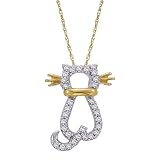 14K Two Tone Gold 0.12 ct. Diamond ''Cat'' Pendant with Chain