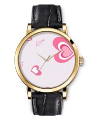 SPRAWL Aanalog Fashion Series Gold Ladies Watches of Genuine Black Leather Strap,Unique Wrist Watch for Women Girls Designed with love