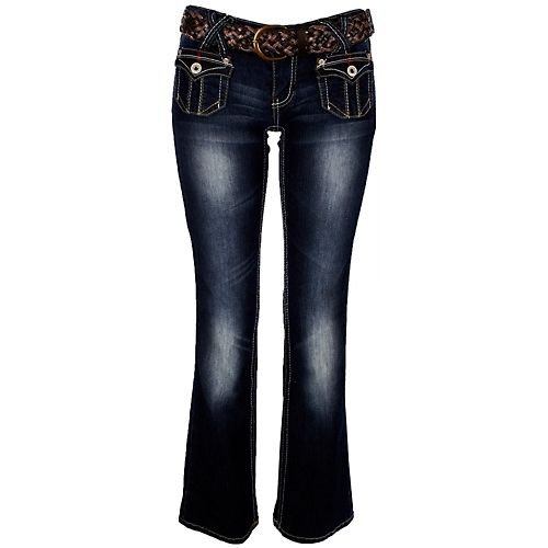 Angels Woven Belted Hipster Bootcut Jeans