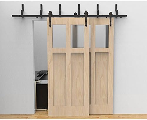 Hahaemall 13FT Rustic Antique Style Bypass Double Sliding Barn Door Hardware Kit Black Track Roller Set