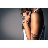 TribeTats Onyx Goddess Black Flash Tattoos | 2 Sheets of 20 Black & Gold Metallic Temporary Tattoos | Fold-and-Tear Sheets - No Scissors Required | Jewelry-Inspired Body Art Lasts 1 Week