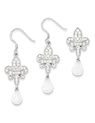 Sterling Silver Fleur-De-Lis Cz Earring & Pendant Set