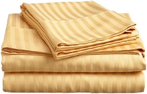 Egyptian Decor Linen Luxury 400-Thread-Count Sateen Cal-King Sheet Set, Gold Stripe