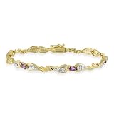 18K Gold over Sterling Silver Genuine Amethyst and Diamond Accent Heart Link Bracelet