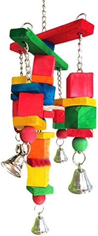 Aoklea Pet Parrot Bird Funny Colorful Wooden Swing Chew Toy with Bell Scratching Bit...