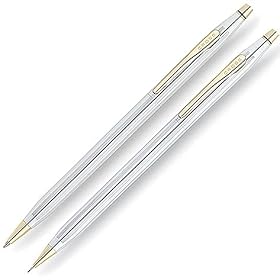 Cross Classic Century Medalist Ball-Point Pen and .05mm Pencil Set In Polished Chrome with 23 Karat Gold Plated Appointments