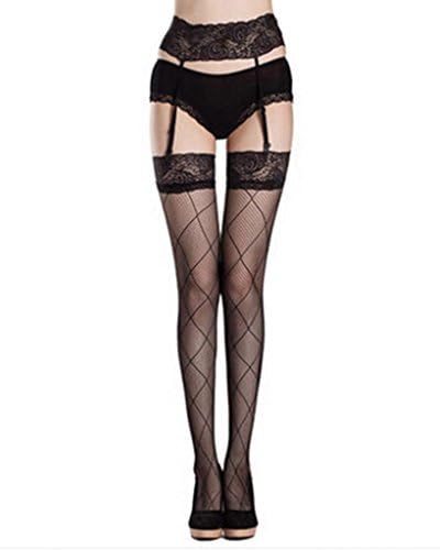 Charmsky Ladies Lace Black Sexy Garter Belt Fishnet Stocking Pantyhose Thigh High