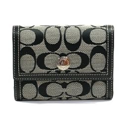 Coach Signature Hamptons Compact Wallet 42984 Black White