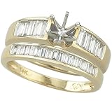 14K Yellow Gold Channel Set Baguette Diamond Semi Mount Engagement Ring