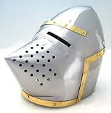 Pig-face Bascinet Helmet with Brass Accents: Medieval Costume Helm