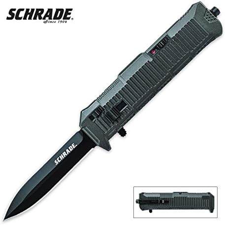 Schrade OTF V8, Black Handle, Black Standard Edge Blade