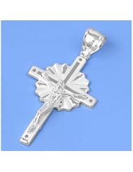 Sterling Silver Crucifix Cross Savior Pendant Wholesale Charm Pure 925 New 34mm with 2mm Figaro Chain