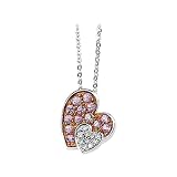 14K Two Tone Gold 0.05 ct. Diamond and 1/2 ct. Pink Sapphire Heart Necklace