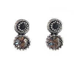Earrings - E401 - Round Crown Crystal - Post Earring Style ~ Jet and Black Diamond (Black and Gray)