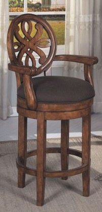 Kitchen: Antique Cherry Finish Wood SWIVEL BARSTOOL With Padded Seat