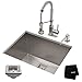 KRAUS KHU24L-1610-53SSCH Set with Pax Laundry Utility Sink and Bolden Commercial Pull Faucet in Stainless Steel Chrome Kitchen Sink & Faucet Combo, Soap Dispenser