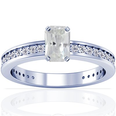 Platinum Emerald Cut White Sapphire Ring With Sidestones