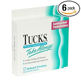 Tucks Take-Alongs Medicated Witch Hazel Hemorrhoidal Towelettes, 12-Count Boxes (Pack of 6)