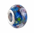 Pandora Style Charm Bead (Z17) Murano Style Lampwork Glass (14mm x 9mm) (fits Troll too) ~ Blue with Pink Flowers