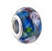 Pandora Style Charm Bead (Z17) Murano Style Lampwork Glass (14mm x 9mm) (fits Troll too) ~ Blue with Pink Flowers