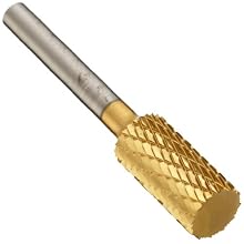 PFERD Cylindrical Carbide Bur, TiN Finish, Double Cut, Plain End