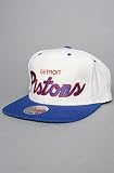 Mitchell & Ness The NBA White Script Snapback Hat in White & Blue,Hats for Men