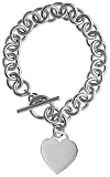 Sterling Silver Heavy Round Link Rolo Bracelet / Necklace with Heart Disc