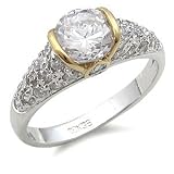Two Toned Solitaire with Pave CZ Engagement Ring
