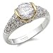 Two Toned Solitaire with Pave CZ Engagement Ring