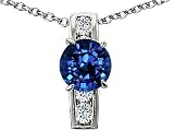 2.05 cts 925 Sterling Silver 14K White Gold Plated Lab Created Round Sapphire Pendant