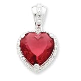Sterling Silver Heart Red Cz Pendant
