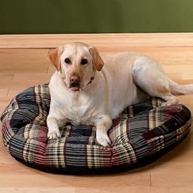 Wag Bag 35in. Round Fleece/Plaid Tufted Dog Bed