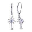 14K White Gold 1/5 ct. Diamond Palm Tree Earrings with Blue Center Diamond