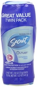 Secret Outlast Completely Clean Scent Women's Invisible Solid Antiperspirant & Deodorant 5.2 Oz Twin Pack