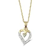 9ct Yellow Gold Ladies Heart Shape March Birthstone Pendant set with Aquamarine and 1pt of Diamond on 18 Prince of Wales Chain