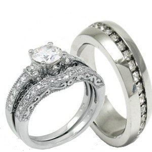 His & Hers 3 Pieces, 925 Sterling Silver & Stainless Steel Engagement Wedding Ring Set, AVAILABLE SIZES men's 7,8,9,10,11,12; women's set: 5,6,7,8,9,10. CONTACT US BY EMAIL THROUGH AMAZON WITH SIZES AFTER PURCHASE!