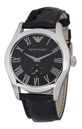 Emporio Armani Men's AR0643 Classic Black Leather Black Roman Numeral Dial Watch
