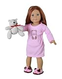 Doll Clothes for American Girl Dolls: 3 Piece Night Gown Outift with Teddy Bear - "Dress Along Dolly" (Includes Pink Teddy Bear Nightgown, Bear Slippers, and Stuffed Teddy Bear)