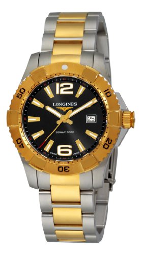 Longines Mens L36473567 HydroConquest Quartz Two Tone Black Dial Watch