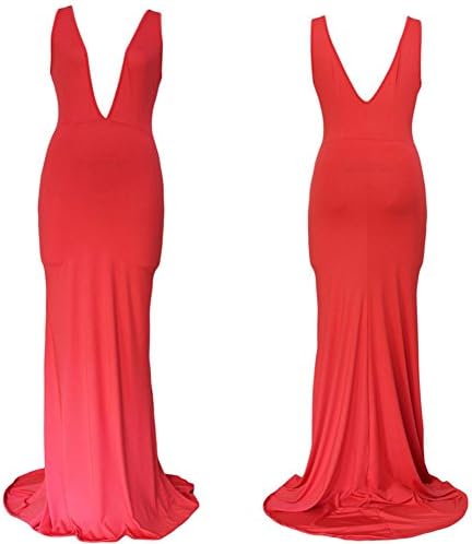 Clothesforu Elegance Fashion Sexy V-Neck Sleeveless Long Maxi Dress Red Medium