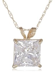 10k Gold Princess-Cut Solitaire Pendant Made with Swarovski Zirconia (2 cttw), 18"