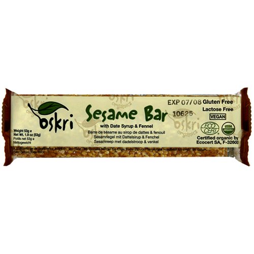 Oskri Organics Sesame Bars with Date Syrup and Fennel, 1.9-Ounce Bars (Pack of 18)
