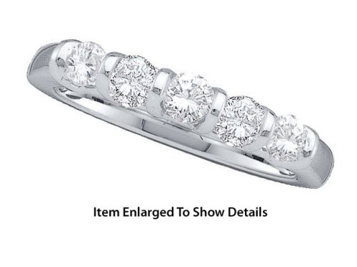 Beautiful 14K. White Gold Ladies 5 Stone 1.00 ctw. Diamond Wedding / Anniversary Band