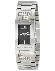 Ted Lapidus Womens D0455GNIX Crystal Accented Charcoal Dial Stainless Steel Watch