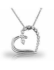 14KT White Gold Elegant Heart Shaped Pendant with Diamond Accents. 3/4 CTW