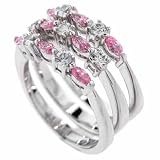 3 STACKABLE Marquise Pink Cubic Zirconia and Simulated Diamond CZ Silver Ring