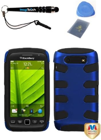 IMAGITOUCH(TM) 4-Item Combo BLACKBERRY 9860 (Torch) Titanium Dark Blue Black Fishbone Phone Hard Case Protector Faceplate Cover (Stylus pen, ESD Shield bag, Pry Tool, Phone Cover)